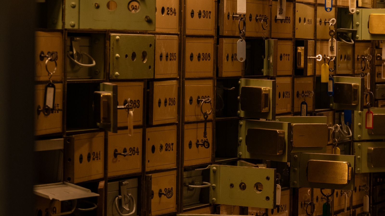 Rows of secure lock boxes representing layered home security storage
