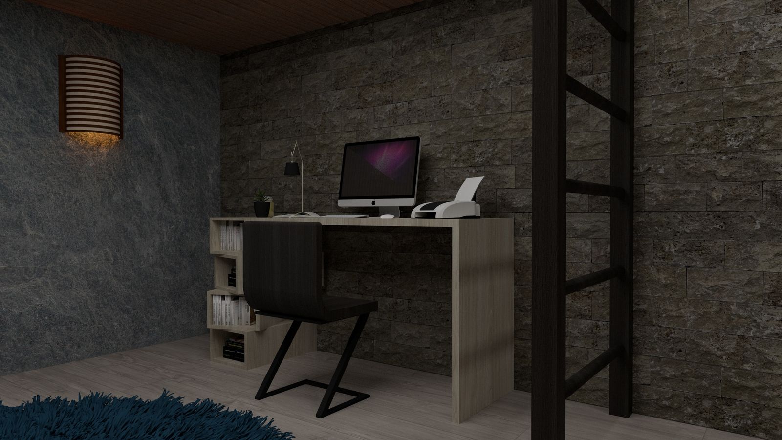Stylish small desk setup demonstrating an organized downsized home office